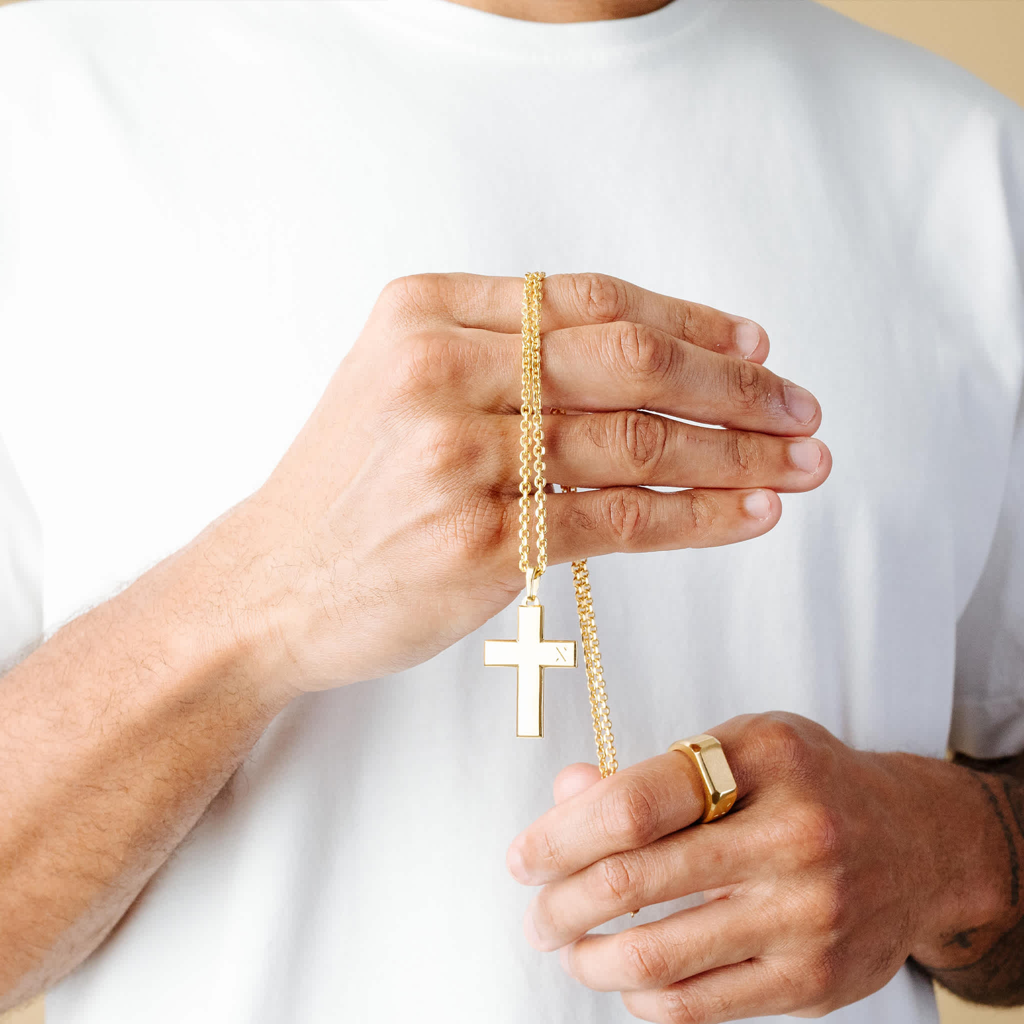 Gold Mosaic Cross Pendant Necklace - Chain Included