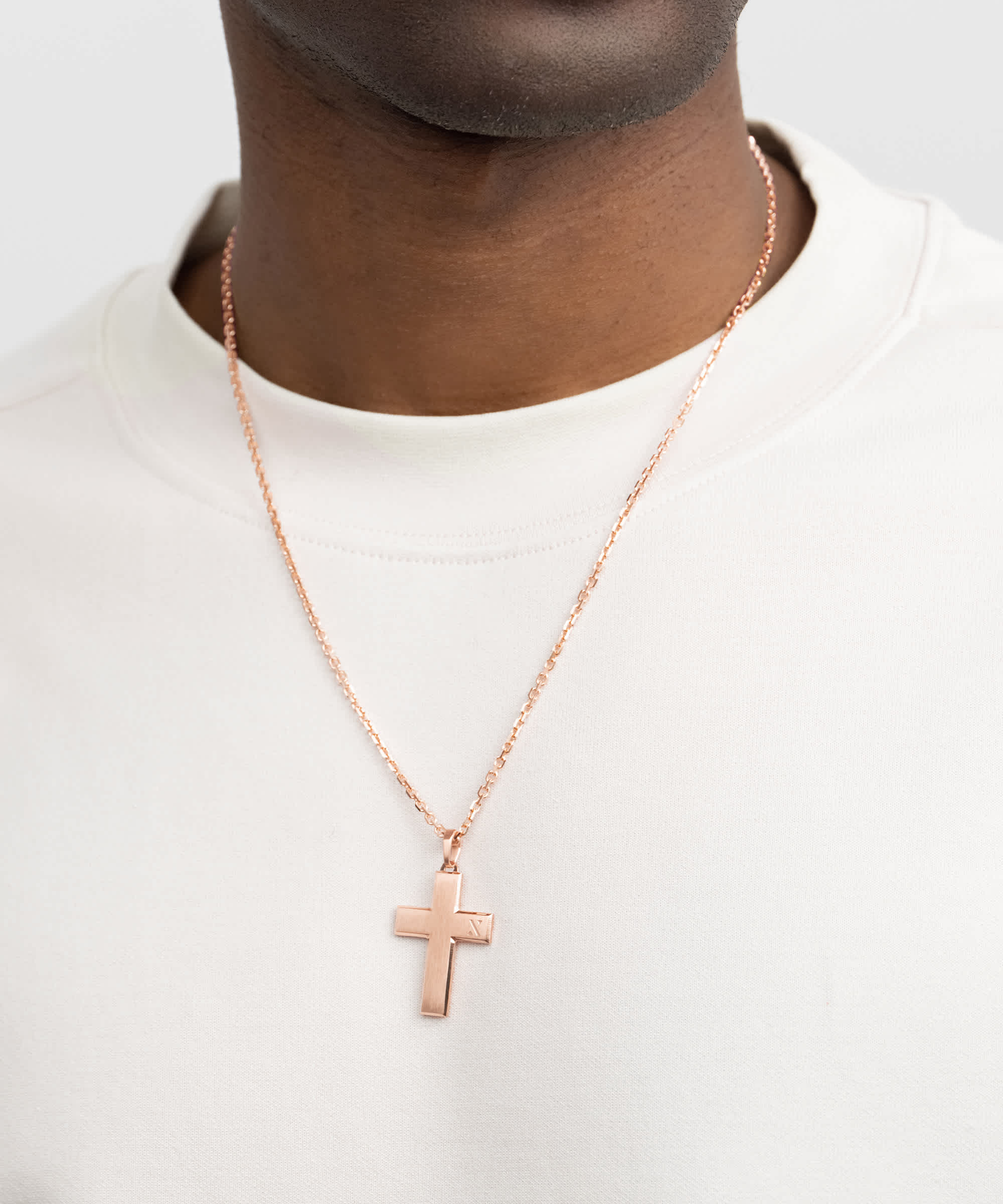 Rose Gold Mosaic Cross Pendant Necklace - Chain Included