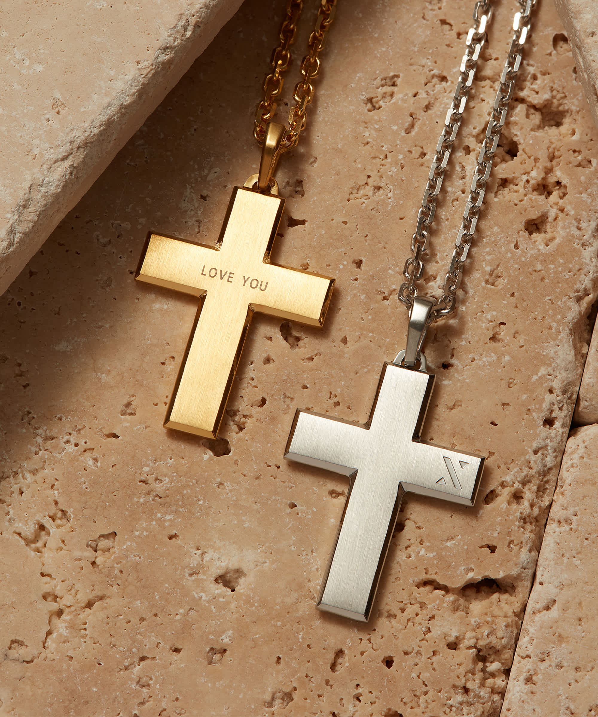 Gold Mosaic Cross Pendant Necklace - Engravable