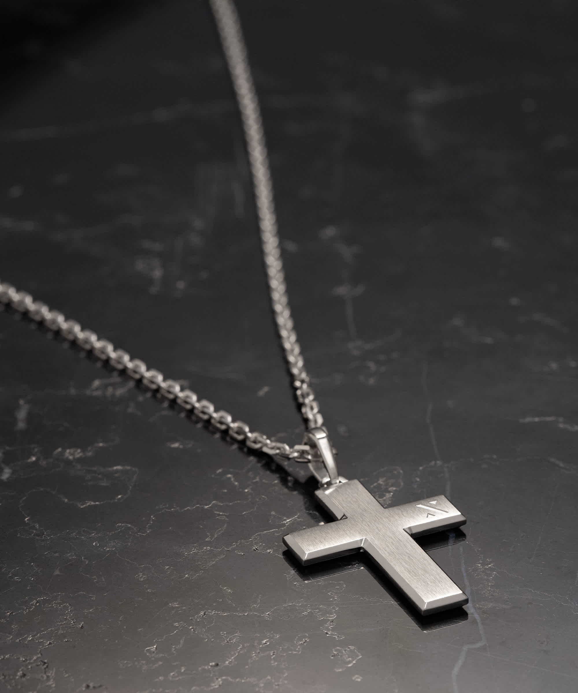 Chain Included - Silver Mosaic Cross Pendant